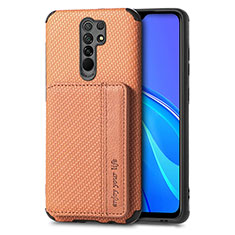 Ultra-thin Silicone Gel Soft Case Cover with Magnetic S02D for Xiaomi Redmi 9 Prime India Brown