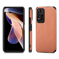 Ultra-thin Silicone Gel Soft Case Cover with Magnetic S02D for Xiaomi Redmi Note 11 Pro+ Plus 5G Brown