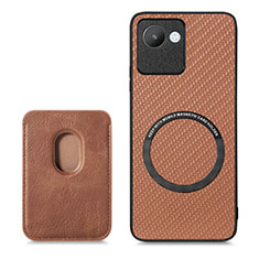 Ultra-thin Silicone Gel Soft Case Cover with Magnetic S03D for Realme C30 Brown