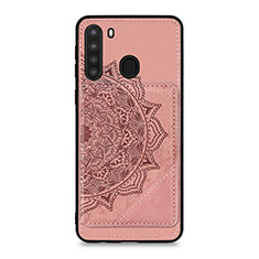 Ultra-thin Silicone Gel Soft Case Cover with Magnetic S03D for Samsung Galaxy A21 Rose Gold