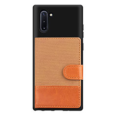 Ultra-thin Silicone Gel Soft Case Cover with Magnetic S04D for Samsung Galaxy Note 10 5G Brown