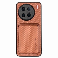Ultra-thin Silicone Gel Soft Case Cover with Magnetic S04D for Vivo X90 Pro 5G Brown