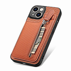 Ultra-thin Silicone Gel Soft Case Cover with Magnetic S05D for Apple iPhone 14 Brown
