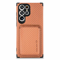Ultra-thin Silicone Gel Soft Case Cover with Magnetic S05D for Samsung Galaxy S22 Ultra 5G Orange