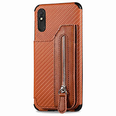 Ultra-thin Silicone Gel Soft Case Cover with Magnetic S05D for Xiaomi Redmi 9i Brown