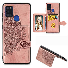 Ultra-thin Silicone Gel Soft Case Cover with Magnetic S06D for Samsung Galaxy A21s Rose Gold
