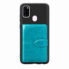 Ultra-thin Silicone Gel Soft Case Cover with Magnetic S12D for Samsung Galaxy M21 Cyan