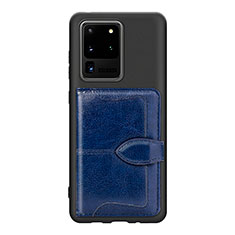 Ultra-thin Silicone Gel Soft Case Cover with Magnetic S14D for Samsung Galaxy S20 Ultra 5G Blue