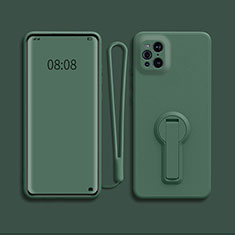 Ultra-thin Silicone Gel Soft Case Cover with Stand for Oppo Find X3 Pro 5G Midnight Green