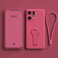 Ultra-thin Silicone Gel Soft Case Cover with Stand for Oppo Find X5 5G Hot Pink