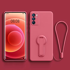 Ultra-thin Silicone Gel Soft Case Cover with Stand for Oppo Reno6 5G Pink