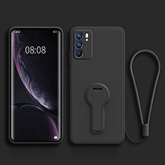 Ultra-thin Silicone Gel Soft Case Cover with Stand for Oppo Reno6 Pro 5G India Black