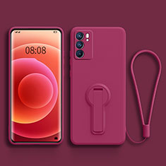 Ultra-thin Silicone Gel Soft Case Cover with Stand for Oppo Reno6 Pro 5G India Hot Pink