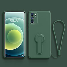 Ultra-thin Silicone Gel Soft Case Cover with Stand for Oppo Reno6 Pro 5G India Midnight Green