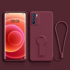 Ultra-thin Silicone Gel Soft Case Cover with Stand for Oppo Reno6 Pro 5G India Red Wine