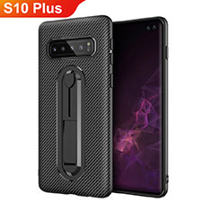 Ultra-thin Silicone Gel Soft Case Cover with Stand for Samsung Galaxy S10 Plus Black