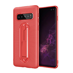 Ultra-thin Silicone Gel Soft Case Cover with Stand for Samsung Galaxy S10 Red