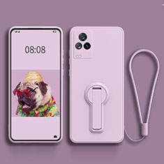 Ultra-thin Silicone Gel Soft Case Cover with Stand for Vivo V21s 5G Clove Purple
