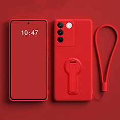 Ultra-thin Silicone Gel Soft Case Cover with Stand for Vivo V27 5G Red