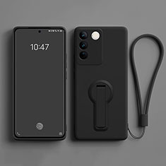 Ultra-thin Silicone Gel Soft Case Cover with Stand for Vivo V27 Pro 5G Black