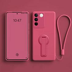 Ultra-thin Silicone Gel Soft Case Cover with Stand for Vivo V27 Pro 5G Hot Pink