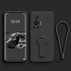 Ultra-thin Silicone Gel Soft Case Cover with Stand for Vivo X70 Pro 5G Black