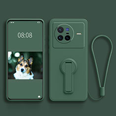 Ultra-thin Silicone Gel Soft Case Cover with Stand for Vivo X80 5G Midnight Green