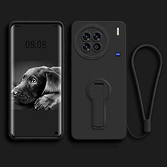 Ultra-thin Silicone Gel Soft Case Cover with Stand for Vivo X90 5G Black