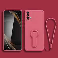 Ultra-thin Silicone Gel Soft Case Cover with Stand for Xiaomi Redmi 9T 4G Hot Pink
