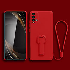 Ultra-thin Silicone Gel Soft Case Cover with Stand for Xiaomi Redmi 9T 4G Red