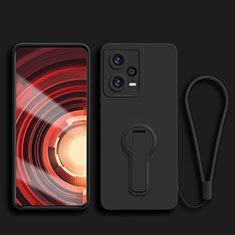 Ultra-thin Silicone Gel Soft Case Cover with Stand for Xiaomi Redmi Note 12 Pro 5G Black