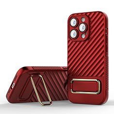 Ultra-thin Silicone Gel Soft Case Cover with Stand KC1 for Apple iPhone 14 Pro Red