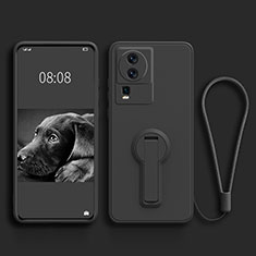 Ultra-thin Silicone Gel Soft Case Cover with Stand S01 for Vivo iQOO Neo7 5G Black