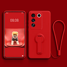 Ultra-thin Silicone Gel Soft Case Cover with Stand S01 for Vivo V27 5G Red