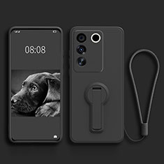 Ultra-thin Silicone Gel Soft Case Cover with Stand S01 for Vivo V27 Pro 5G Black