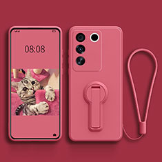 Ultra-thin Silicone Gel Soft Case Cover with Stand S01 for Vivo V27 Pro 5G Hot Pink