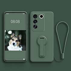 Ultra-thin Silicone Gel Soft Case Cover with Stand S01 for Vivo V27 Pro 5G Midnight Green