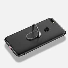 Ultra-thin Silicone Gel Soft Case with Finger Ring Stand for Huawei Enjoy 7 Black