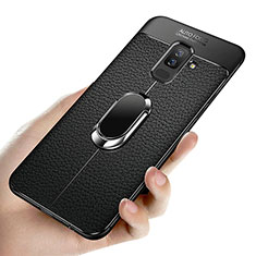 Ultra-thin Silicone Gel Soft Case with Magnetic Finger Ring Stand A02 for Samsung Galaxy A6 Plus Black