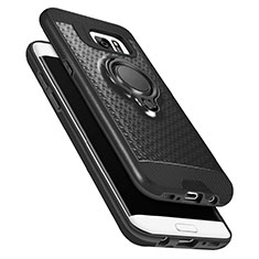 Ultra-thin Silicone Gel Soft Case with Magnetic Finger Ring Stand A02 for Samsung Galaxy S7 Edge G935F Black