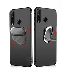 Ultra-thin Silicone Gel Soft Case with Magnetic Finger Ring Stand for Huawei Enjoy 9s Black