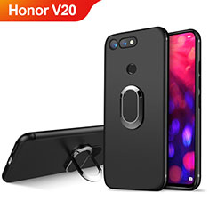 Ultra-thin Silicone Gel Soft Case with Magnetic Finger Ring Stand for Huawei Honor V20 Black