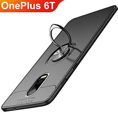 Ultra-thin Silicone Gel Soft Case with Magnetic Finger Ring Stand for OnePlus 6T Black