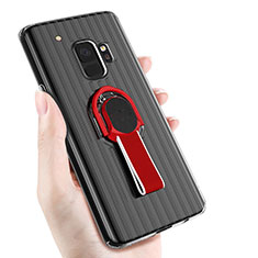 Ultra-thin Silicone Gel Soft Case with Magnetic Finger Ring Stand for Samsung Galaxy S9 Black