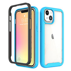 Ultra-thin Silicone Gel Soft Matte Finish Front and Back Case 360 Degrees Cover for Apple iPhone 14 Blue and Black