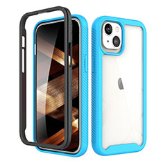Ultra-thin Silicone Gel Soft Matte Finish Front and Back Case 360 Degrees Cover for Apple iPhone 15 Blue and Black