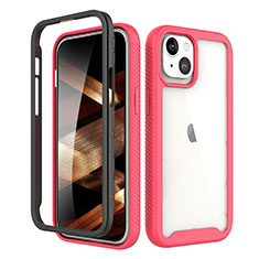 Ultra-thin Silicone Gel Soft Matte Finish Front and Back Case 360 Degrees Cover for Apple iPhone 15 Red and Black