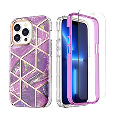 Ultra-thin Silicone Gel Soft Matte Finish Front and Back Case 360 Degrees Cover YJ3 for Apple iPhone 13 Pro Purple