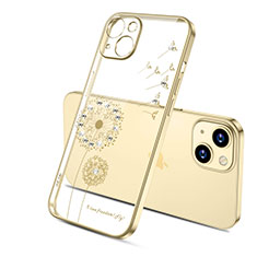 Ultra-thin Transparent Flowers Soft Case Cover for Apple iPhone 13 Gold