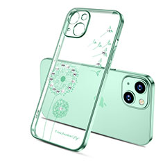 Ultra-thin Transparent Flowers Soft Case Cover for Apple iPhone 13 Green